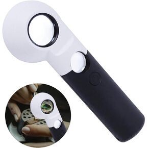 Rongon Magnifying Glass with Lights 16X 30X Handheld Magnifiers Portable Magnifying Loupe with 7 LED Lights HD Lens for Inspection Coins Jewelry Exploring