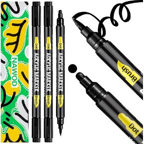 NAWOD 3 White Acrylic Paint Pens, Acrylic Paint Markers Dual Tip (Dot Tip + Brush Tip), Acrylic Permanent Markers for Rock, Fabric, Canvas, Ceramic, Glass, Wood, Paper, Labeling, Drawing, DIY Crafts