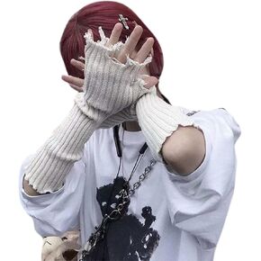 ANKOMINA Women Men Knit Arm Warmers Fingerless Gloves Tattered Gothic Thumb Hole Gloves Mittens