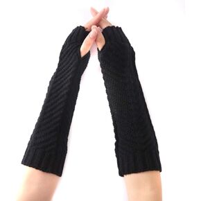1 Pair Winter Knitted Warmer Sleeves Long Arm Thumb Hole Gloves