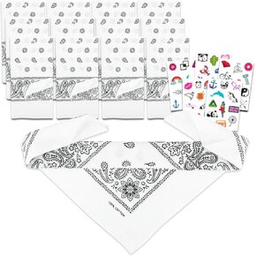 White Bandanas Bulk Set - Bundle with 12 Paisley Designed 100% Cotton Head Wraps, Necktie, Face Cover, More | Multi Purpose Bandana Set