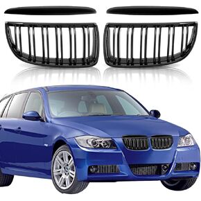 KVR for E90 Kidney Grill, Gloss Black Double Line Kidney Grill Compatible with 3 Series E90 E91 323i 325i 328i 330i 335i 2009-2011, 2PCS Grille Insert Trims