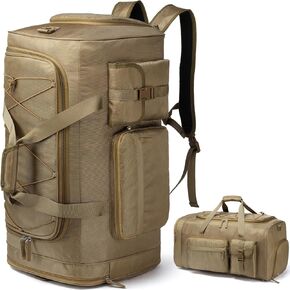 Extra Large Gym Bag Backpack with Shoes Compartment, 75L Heavy Duty Sports Duffle Bag for Men & Women, Workout Duffel Bag, Weekender Overnight Backpack for Travel Camping, Khaki
