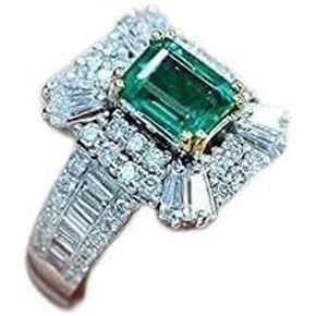Fashion 925 Sterling Silver Emerald Zircon Jade Square Princess Ring Cubic Zirconia Anniversary Commitment Ring CZ Eternal Engagement Wedding Jewelry-Making-Patterns