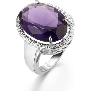 925 Oxidized Sterling Silver Natural Amethyst Gemstone Oval CZ Vintage Band Ring