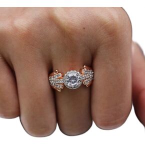GUIDECUN Women's Rose Gold Exquisite Art Deco Wedding Engagement Ring Fashion All-Match Round White CZ Cubic Zirconia Ring Gift (US Size 7)