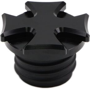 Vented Fuel Gas Tank Cap for Harley Sportster XL 883 1200 / Dyna/Softail/Touring Road King 2000-2017 Right-hand Thread Cover Holy Cross Style (Black with Silver Edge)