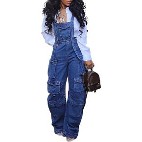 NRTHYE Cargo Denim Jumpsuit Casual Denim Wide Leg Cargo Overalls Straps Jeans Jumpsuit Romper