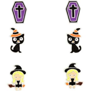 925 Sterling Silver Set of 3 Pairs Children's Halloween Stud Earrings