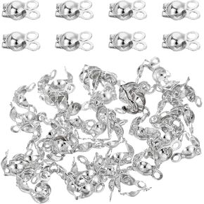 uxcell 180 Pcs 4mm Crimp End Caps, Clamshell Cord End Cap Connector Clasp Bead Tips Knot Covers Calotte End Crimp for DIY Jewelry Making, 18K Gold