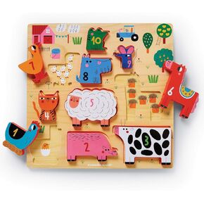 Crocodile Creek Wooden Stacking Puzzle, 10 Chunky Animal Pieces and Two-Sided Base with Play Scene for Kids Ages 2 Years and Up, 11.75 inches, 123 Barnyard