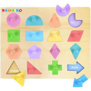 Wooden Shape Puzzles for Toddlers - Colorful Knobs with 16 Magnetic Shapes for Toddlers 1-3 | Learn Colors & Shape Recognition Toy | Wooden Peg Puzzles | Shapes Puzzles for Toddlers 3-5
