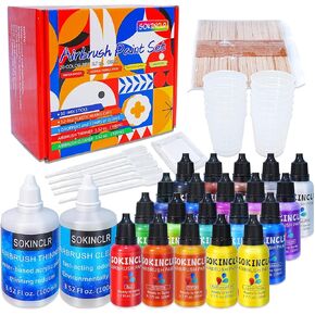 Airbrush Paint - Perfect for Artists and Beginners - Includes Thinner, Cleaner, Mixing Cups, and Mixing Sticks - Premium Complete Air Brush Paints Set for Versatile Surfaces