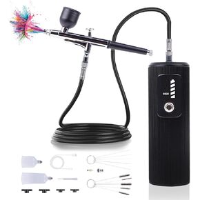 Eazy2hD Airbrush Kit for Nail With Compressor-Cordless Airbrush Set Rechargeable Dual Action High-Pressure Non-Clogging with 0.3/0.5mm Nozzle & Cleaning Brush Set for Art, Cake Decor, Makeup,Painting