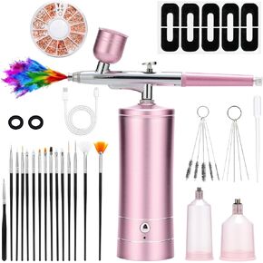 Airbrush Kit with Compressor, 30PSI High-Pressure Rechargeable Cordless Air Brush Gun with 0.3mm Nozzle & Cleaning Brush Set for Nail Art, Makeup, Painting, Cake Decor, Barber, Tattoo, Model