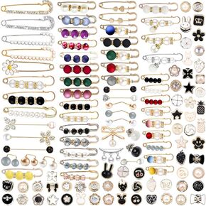 120 Pcs Brooches And Pins For Women, Pant Waist Tightener Safety Pin, Sock Sweater Shawl Hat Clip Neckline Pearl Gold Brooch Pins For Women Girls Fashion Cover Up Buttons Clothing Dresses Decoration
