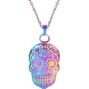 Jude Jewelers Stainless Steel Gothic Skull Flower Style Biker Cocktail Party Pendant Necklace