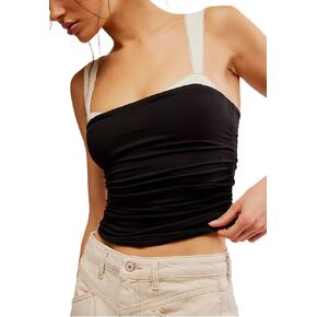 Women's Square Neck Halter Strappy Tube Top Y2k Sleeveless Off Shoulder T Shirts Backless Tight Going Out Tank Tops