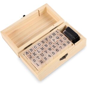 Wooden Rubber Stamps Set - 36 PCS Small Vintage Alphabet Letter Number Stamps Kit with Storage Box for Scrapbook,DIY Craft Card,Painting,Photo Album