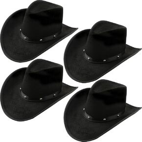 SGBETTER 4 Pack Cowboy Hat Felt Western Cowgirl Hat with Neck Drawstring for Adult Dress up Cowboy Party Costume Accessory