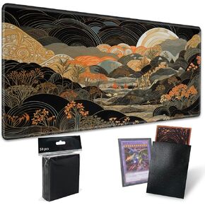 for MTG Playmat TCG Board Game Mat Plus 50 Pcs Card Sleeves, 24 x 14 Table Mats Game Mousepad with Soft Surface Non-Slip Base for MTG Trading Card Game Playmats, Green Frog