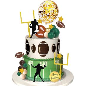 43 PCS Football Cake Decorations Goal Post Mini Football Rugby Ball Player Cake Toppers for Football Themed Birthday Party Favors Game Day Party Supplies (Football)