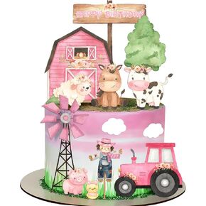 Pink Farm Cake Toppers for Farm Animals Birthday Decoration 14 Pcs Farm Animals Cake Becorations Birthday Party Supplies Cow Birthday Party Supplies