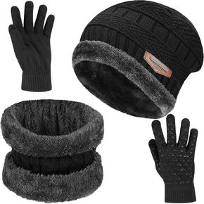 Men Women Winter Beanie Hat Neck Warmer Scarf Touchscreen Gloves 3Pcs Set