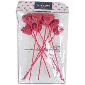 Valentine Red Heart Picks with Glitter for Floral Arrangement, Centerpieces - 8 Count - 8.25 Inches Tall