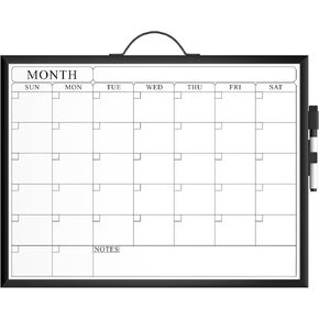 MaxGear Monthly Calendar Dry Erase Board for Wall, 16"x12" Hanging Whiteboard, Small Dry Erase Calendar White Board with Handle, Golden Aluminum Alloy Framed Whiteboard for Office, Home, School