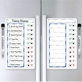 2 Pcs Dry Erase Chore Chart for Kids - Magnetic Checklist and to Do List Board for Multiple Kids with Schedule Chart and Slider