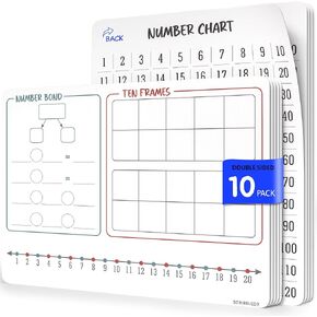 SCRIBBLEDO Number Bonds 9"x12" Small White Board Dry Erase Sheets Math Manipulatives Number Chart Ten Frame Number Line Math Supplies Teacher Students Classroom Pack of 10 Sheets