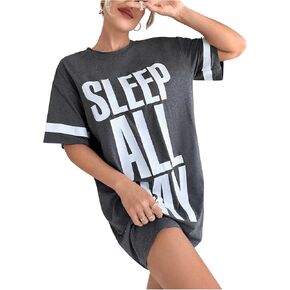 SOLY HUX Women's Nightgown Short Sleeve Sleepshirt Letter Graphic Mini Lounge Dress Oversized Sleepwear