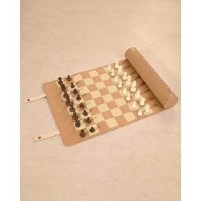 DN DECONATION Travel Size Chess Set Luxury Folding Roll Up Leather Chess Mat with 32 Resin Chess Pieces Portable Chess Game Set Chessboard for Adults Family (18.90x11.10 Inches)