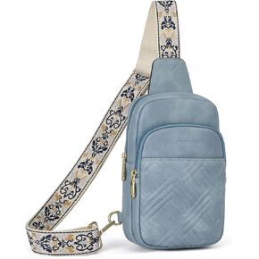 BOSTANTEN Sling Bag Quilted Crossbody Bags for Women Cross Body Purse Leather Fanny Pack with Adjustable Guitar Strap