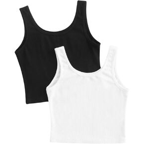 Milumia Girl's 2 Pack Rib Knitted Tank Top Scoop Neck Sleeveless Basic Tops