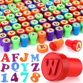 72 Pcs Number and Alphabet Stamps: Letter Stamps for Boys and Girls - Self Inking ABC for Classroom Rewards, Birthday Party Supplies
