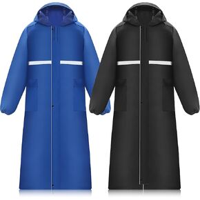 Geyoga 2 Pack Men's Long Rain Coats Waterproof Hooded Raincoat Safety Emergency Reflective Rain Jacket Poncho for Men Women Adult Hiking Camping Outdoor, Black Blue