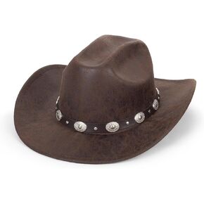 Retro-Western Distressed-PU-Leather Cowboy-Hat for Men-Women - Australian Outback Cowgirl Hat Brown Shapeable Rodeo Hat