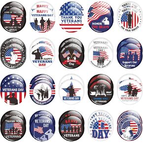 Haooryx Veterans Day Button Pins - Veterans Souvenirs Round Badges American Flag Button Pins Memorial Day Thank You for Your Service Military Appreciation Gift Veterans Day Party Favor Supplies