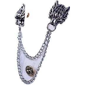 Lzz Men's Wolf Head Brooch Silver Chain Fringe Collar Pin Retro Lapel Needle Brooch Collar