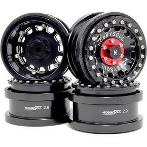 HOBBYSOUL 4 Rims 2.9 Beadlock Wheels, 8mm Negative Offset 2.9 Wheels Hex 17mm Rims Black Silver Color For 1/6 RC Mud Crawler Truck Axial SCX6 Trail Upgrade Parts, (4-Pack) in Kuwait