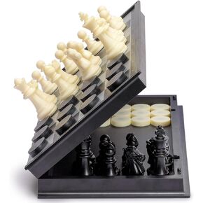 Yellow Mountain Imports Medium 2-in-1 Travel Magnetic Chess & Checkers Board Game Set - 12.5 Inches - Portable, Folding & Travel Perfect