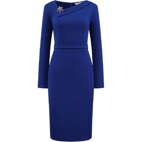 Women's Elegant Sheath Dress Asymmetrical Neckline Wear to Work Pencil Dresses