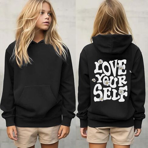 Aesthetic Preppy Hoodies for Teen Girls Cute Graphic Sweatshirts Inspirational Letter Slogan Loose Fit Pullover Tops in Kuwait