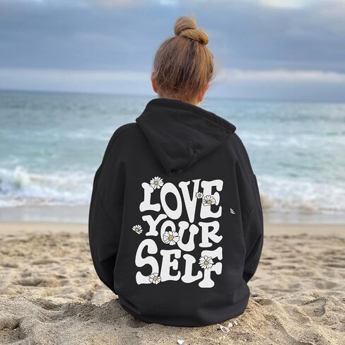 Aesthetic Preppy Hoodies for Teen Girls Cute Graphic Sweatshirts Inspirational Letter Slogan Loose Fit Pullover Tops in Kuwait