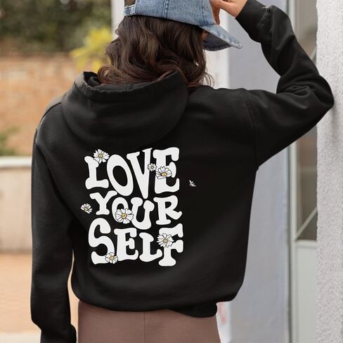 Aesthetic Preppy Hoodies for Teen Girls Cute Graphic Sweatshirts Inspirational Letter Slogan Loose Fit Pullover Tops in Kuwait