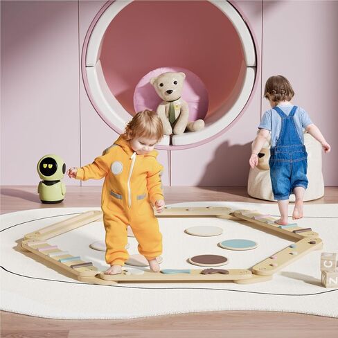 BlueWood Balance Beam for Kids 3-5, Toddler Sensory Wooden Balance Montessori Toys and Stepping Stones, Build Coordination Gymnastics Obstacle Motor Skill for Kid in Saudi Arabia
