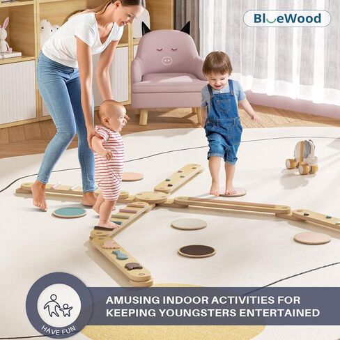 BlueWood Balance Beam for Kids 3-5, Toddler Sensory Wooden Balance Montessori Toys and Stepping Stones, Build Coordination Gymnastics Obstacle Motor Skill for Kid in Saudi Arabia