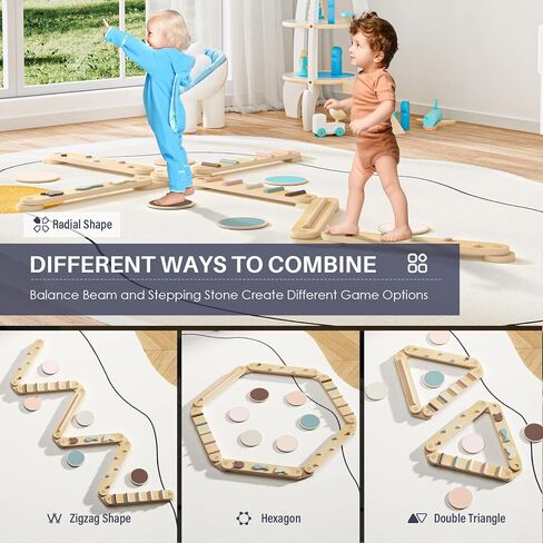 BlueWood Balance Beam for Kids 3-5, Toddler Sensory Wooden Balance Montessori Toys and Stepping Stones, Build Coordination Gymnastics Obstacle Motor Skill for Kid in Saudi Arabia
